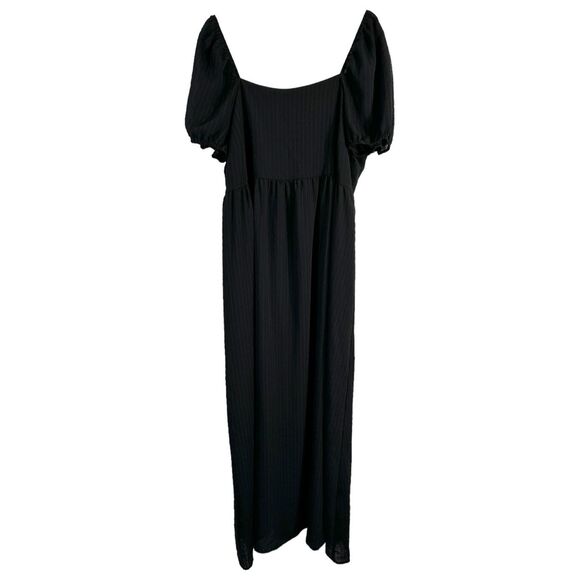 Forever21 Plus Size 1X Dress Maxi Black Puff Sleeve‎ Floor Open Tie Back 1220 - Picture 1 of 8